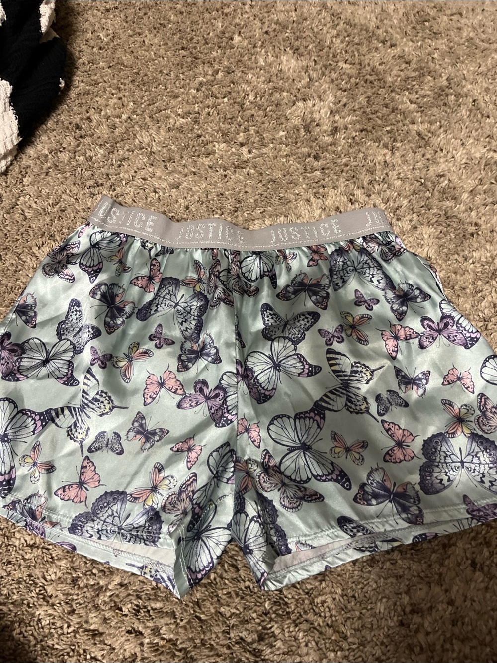Justice Women's Butterfly Print Satin Sleep Shorts - Mint Pink